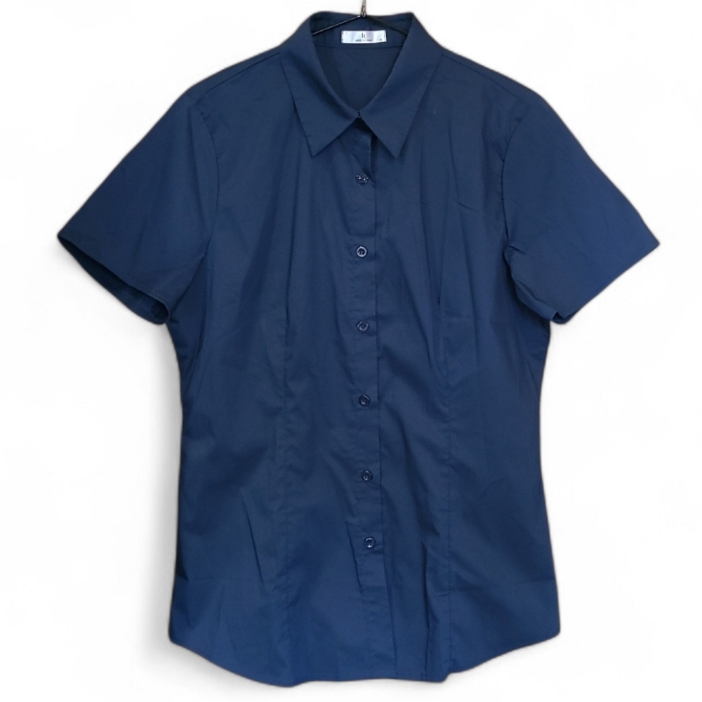 Women's Ht Brand Slim Fit Cotton Blend Dress Shirt Navy S/S Med